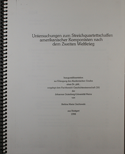 Untersuchungen zum Streichquartettschaffen amerikanischer Komponisten nach dem Zweiten Weltkrieg